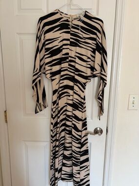 COS Black and Beige Zebra-Print Midi Dress